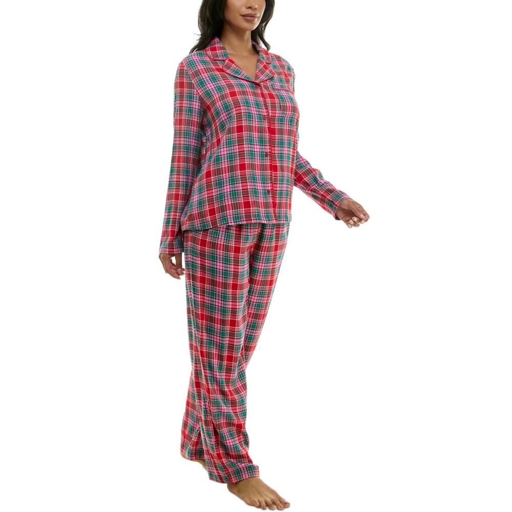 Roudelain Women's Holiday-Collar Flannel Pajama Set with Lurex - Harley Tar S